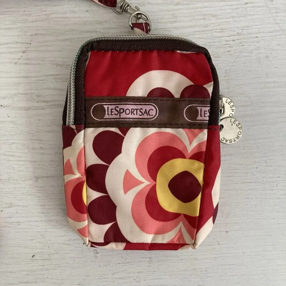 LeSportsac Small Pouch Wallet Coin Purse Mini Purse Neck Lanyard Travel Floral